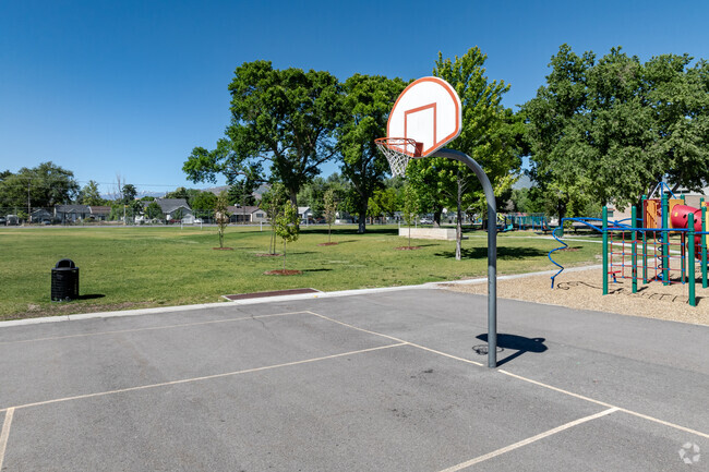 Basketball courts are located next to the playground at Mountain View Elementary.