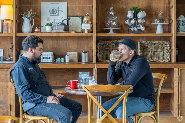 Enjoy a fresh cup of coffee at River Mill Bakery found in downtown Sugar Hill.