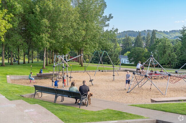 Families enjoy playing on the playgrounds at Snyder Park in Sherwood.