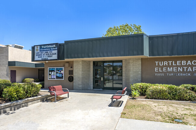Rancho Bernardo Turtleback Elementary School walkway leads to the entrance in San Diego, CA.