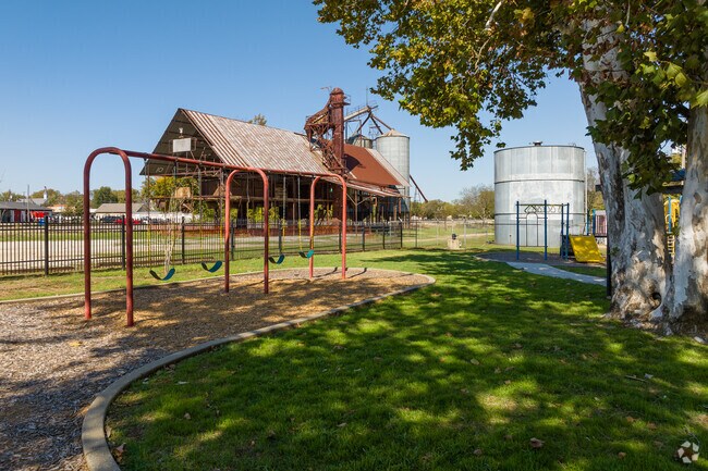 Aubrey locals can gaze at the famous peanut silos at Matthew's Park.