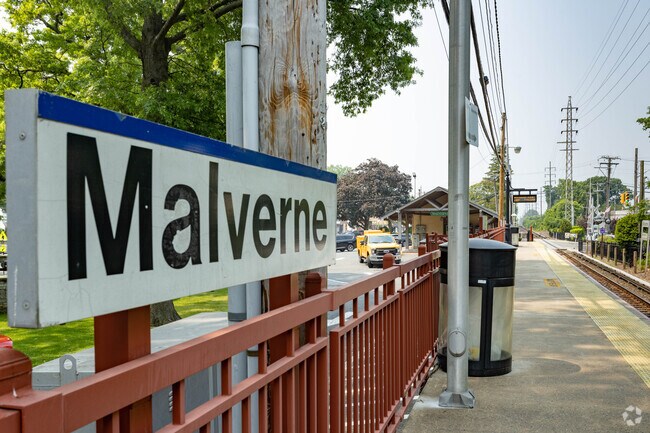 Signage on the Malverne station platform lets riders know the station name.