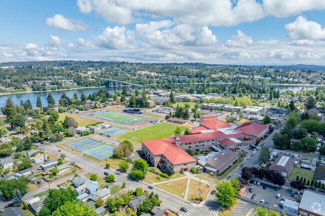 This high school campus consists of 15 acres with a stadium and athletic fields.