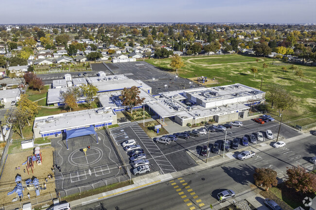 Fairbanks Elementary School offers a sprawling campus when viewed from above.