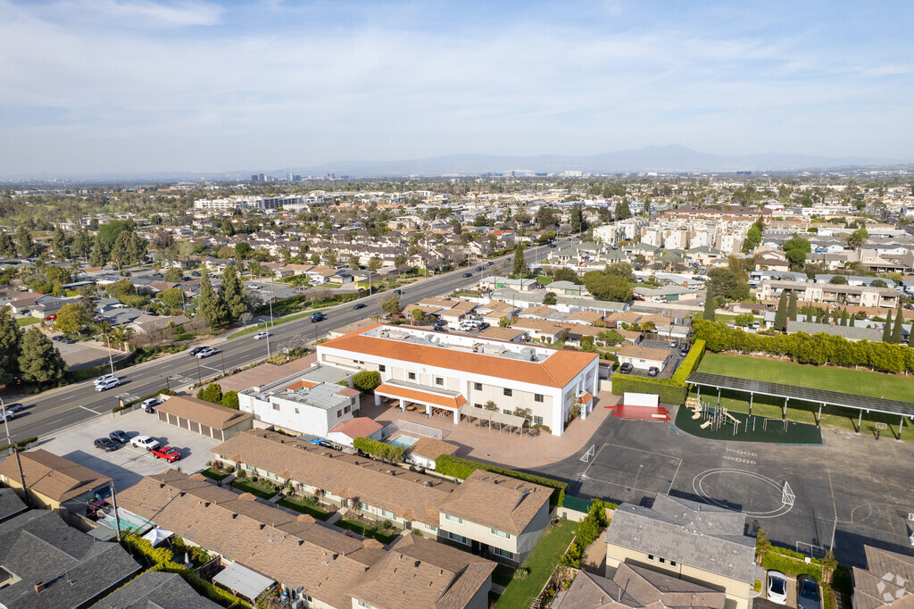 An elevated look at Page Private School located in West Side Costa Mesa.