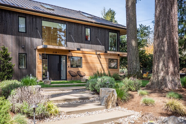 A number of modern homes can be found in Evergreen.