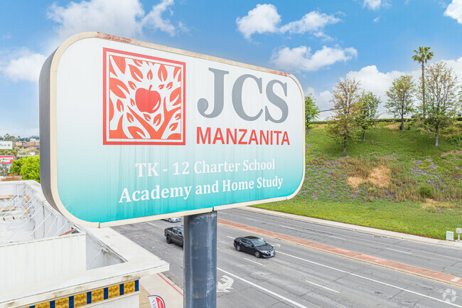 The JCS Manzanita Elementary sign is in La Mesa.