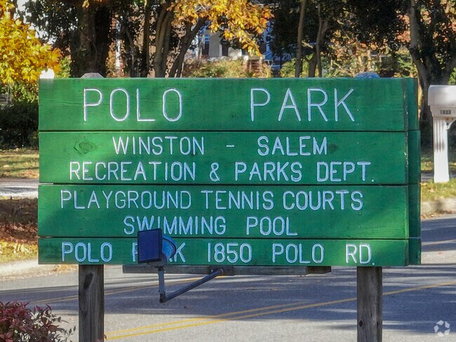 Polo Park in Reynolda Park features playgrounds, tennis courts, and a swimming pool.