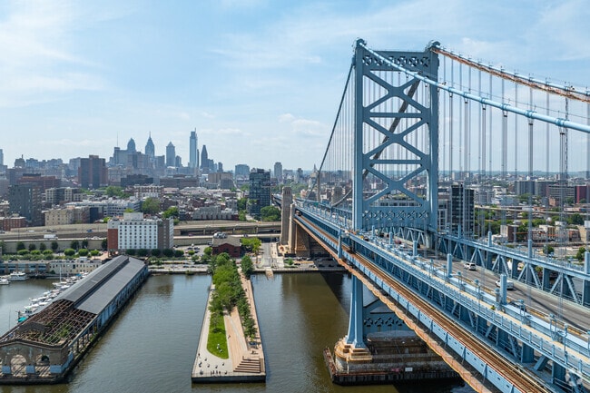 The Ben Franklin Bridge sits right next to Cooper Grant and leads right into Philadelphia.