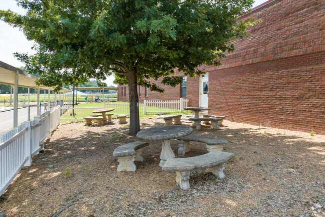 Chickasaw Elementary School in Olive Branch has a small outdoor lunch area.
