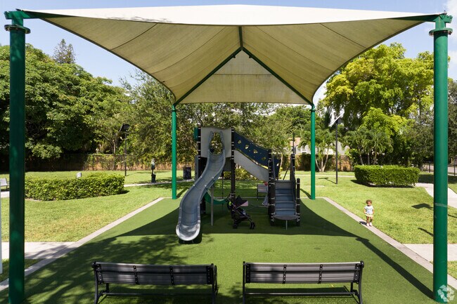 Shaded playground awaits for you at Roses Garden Park.