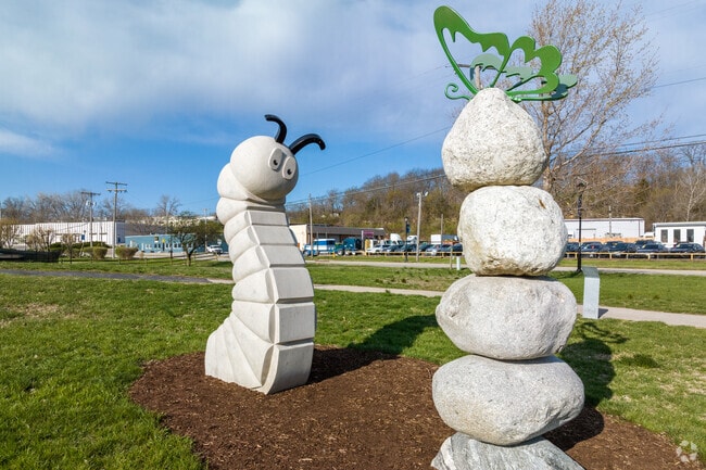 Waterfall Park has beautiful sculptures that bring a vibrant touch to the landscape.