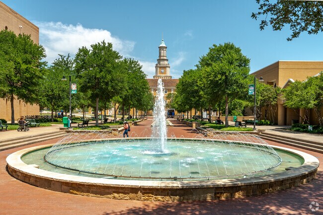 This fountain in the UNT library is a common meeting spots for students in the Rayzor Ranch.