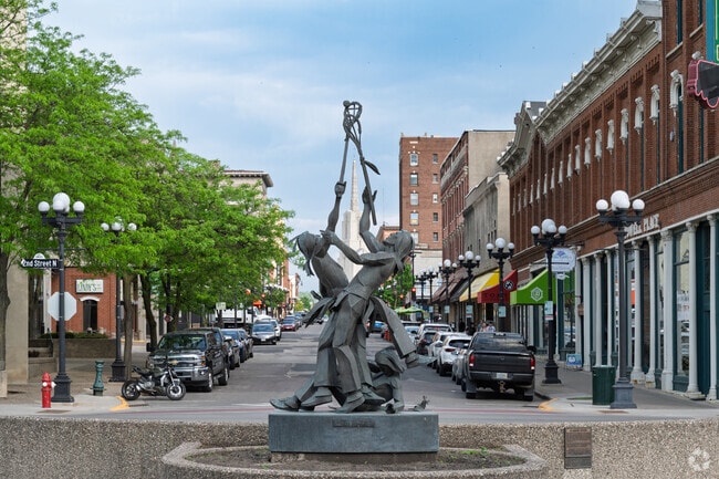 The Ho-Chunk La Crosse Players statue can be found at 2nd and Main in Downtown La Crosse.