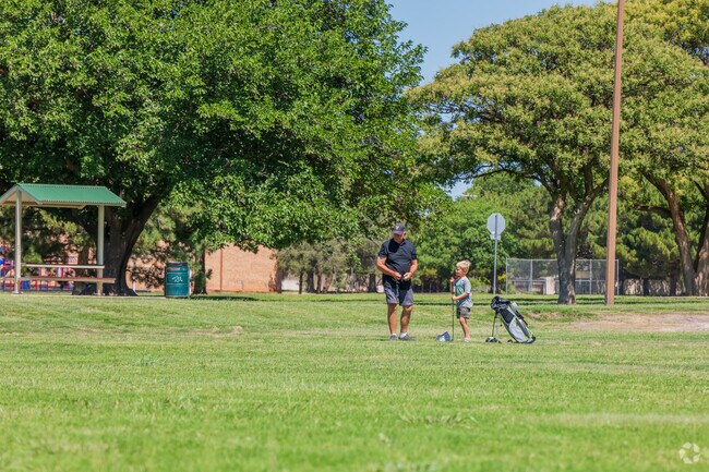 Families can practice golfing at Leftwich Park, which features well-maintained practice greens.