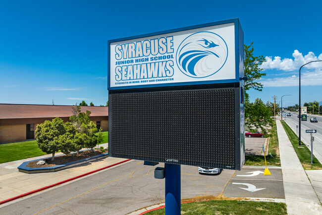 Syracuse Jr. High’s electronic sign keeps families up to date.