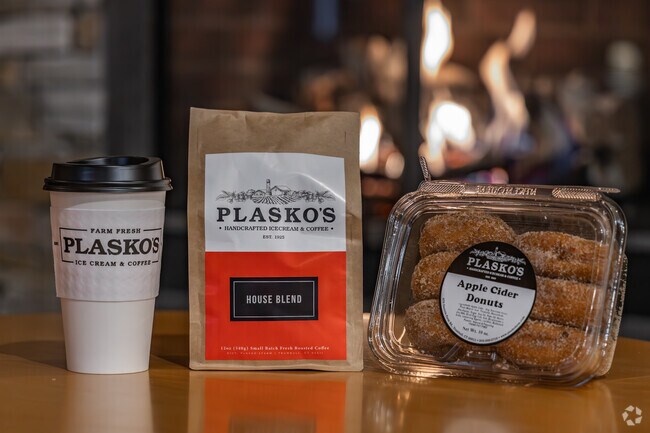Savor Plaskos Farm Creamery and Cafe delicious coffee and pastries.