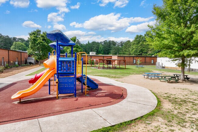 Well-kept vibrant playgrounds are some of the amenities on Dowell Elementary's campus.