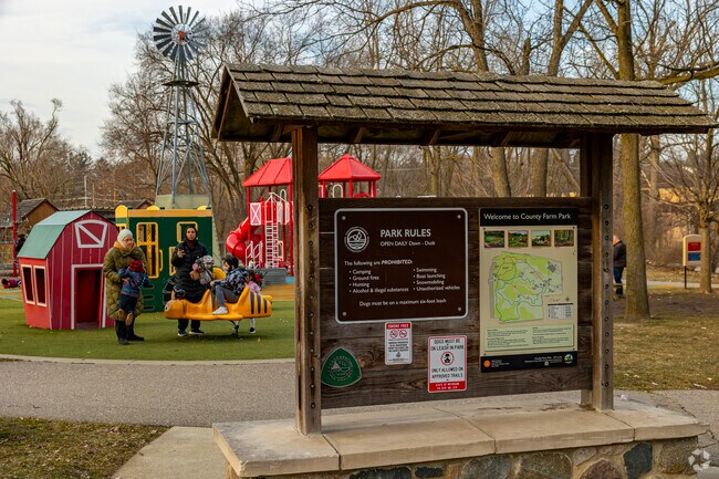 Kids in Allen can explore the farm-themed playground at Nelson Meade County Farm Park.
