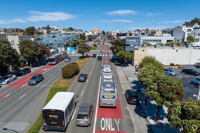 Geary St. connects Lone Mountain to Downtown San Francisco as well as the Outer Richmond.