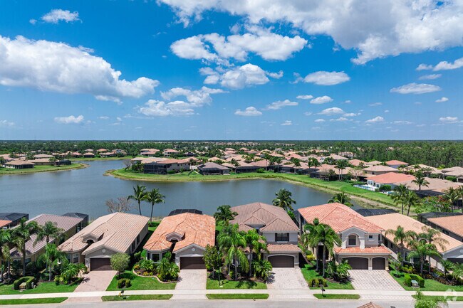 Most Riverstone homes have waterfront views and backyards.