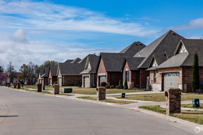 New homes line a residential street in Enid Oklahoma.