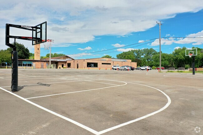 Good Shepherd School students can practice shooting hoops on the basketball court.