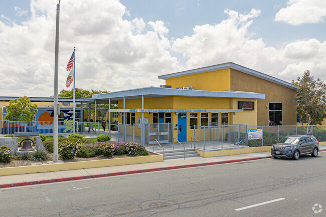 View of the entrance of Montgomery Elementary School in Otay Town, Chula Vista CA.