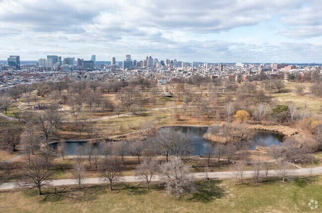 Enjoy stunning views of the cityscape from parks in Upper Fells Point.
