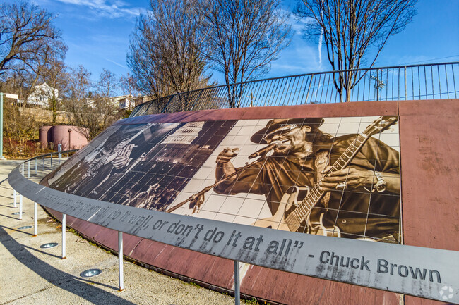 Murals of Chuck Brown can be seen throughout Chuck Brown Memorial Park in Langdon.