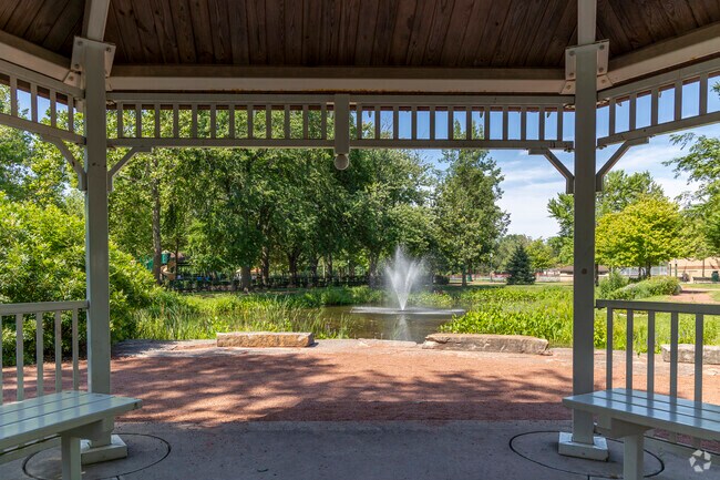 Veterans Memorial Park has a shaded gazebo.
