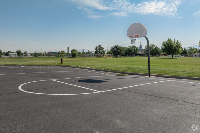 Basketball and tether ball courts provide outdoor fun for Oquirrh Elementary School students.