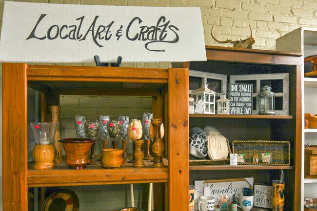 Pottery, stained glass made by the owners wife, and more are all available at feed and seed.