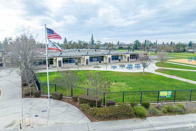 Eat at the outdoor tables at Charles Peck Elementary School.