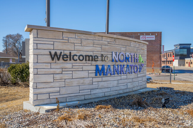 Assign welcomes people to North Mankato as they cross over the bridge from Mankato.