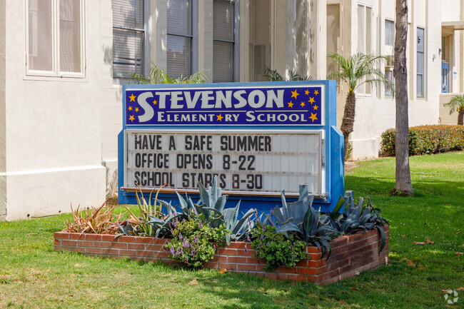 School sign at Stevenson Elementary School in Long Beach.