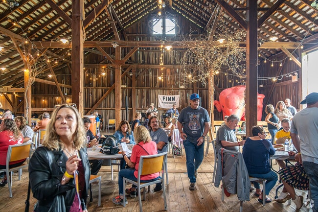 The rustic Penn Farm barn was decorated with lights for the New Castle Belgian Beer Fest.