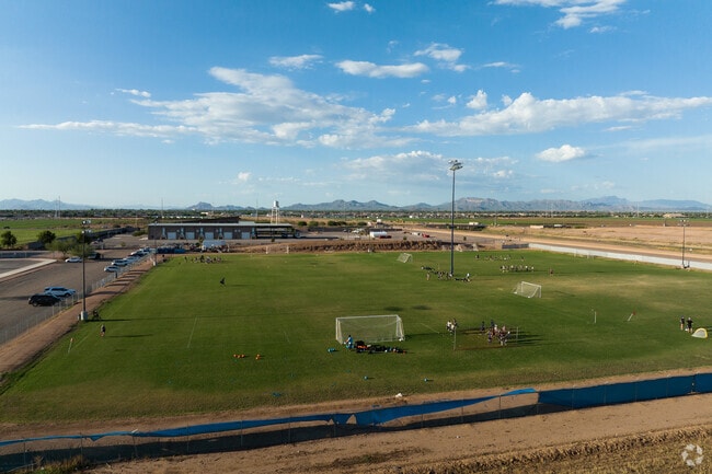The Leman Academy of Excellence maintains a large soccer field for athletes to enjoy.