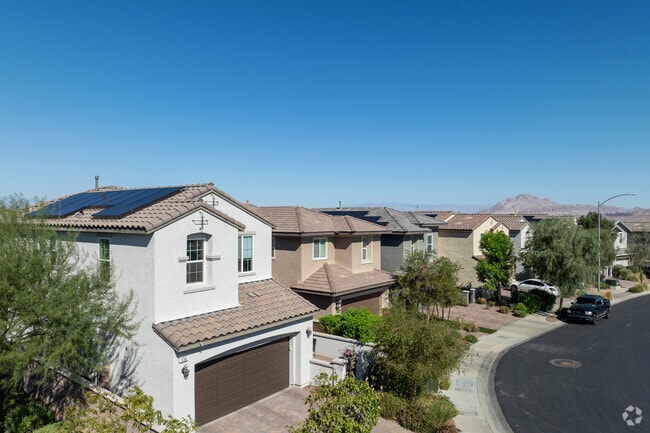 Houses in Cadence features stucco exteriors with tiled roof and some even have solar panels installed.