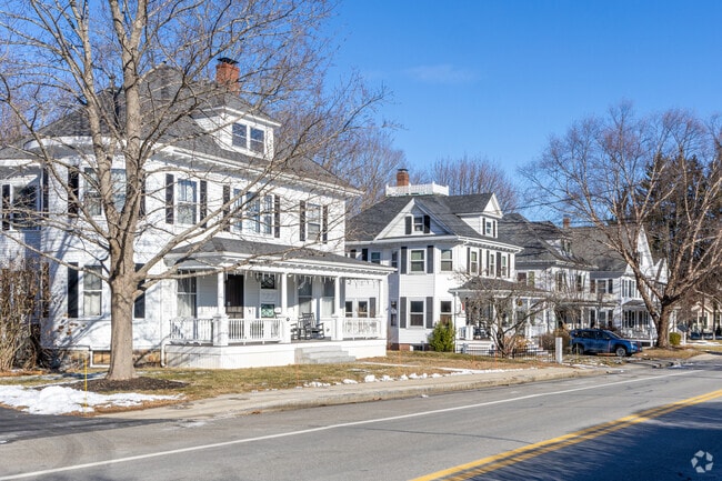 Rows of Colonial and Victorian inspired homes line the streets of Portsmouth, NH.