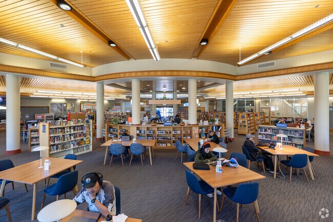 The Millbrae Library offers a cozy interior for work or reading near Telescope Hills.