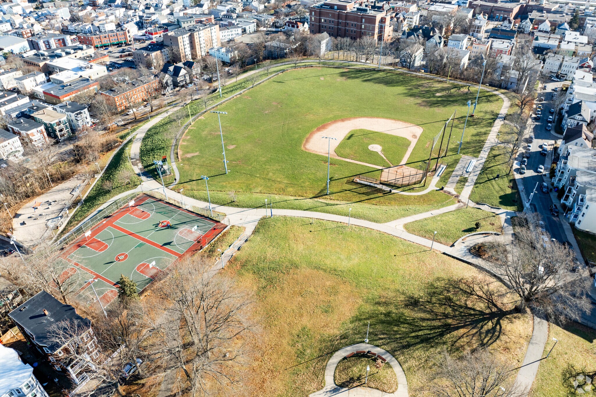 You can find courts, baseball fields, and walking paths in Dorchester.