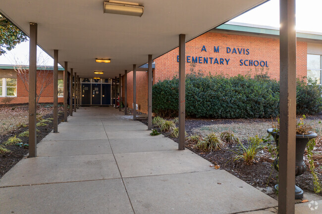 A view of the entrance of A.M. Davis Elementary School.