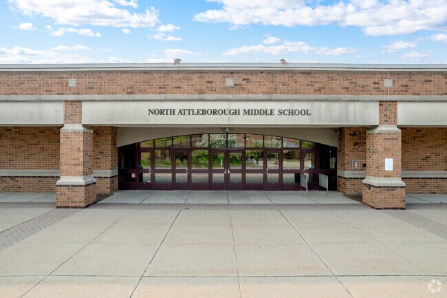 North Attleborough Middle School's main entrance stands as a gateway to education.