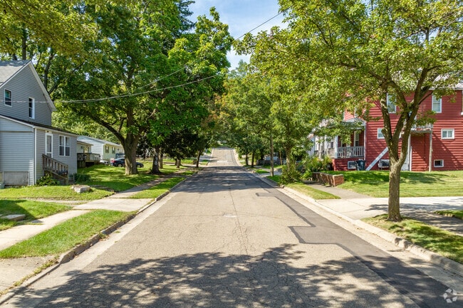 Tree-lined streets run through Middlebury, Akron.