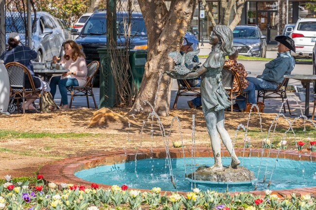 In the Spring, you'll find the fountains on and patio seating full at Utica Square in Midtown.