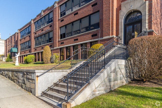 The girls entrance at Saint Augustine School in Mount Pleasant, Providence RI.