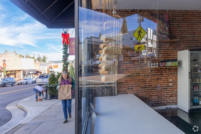 Fresh loaves fill the window of a Main Street bakery in downtown Grass Valley.