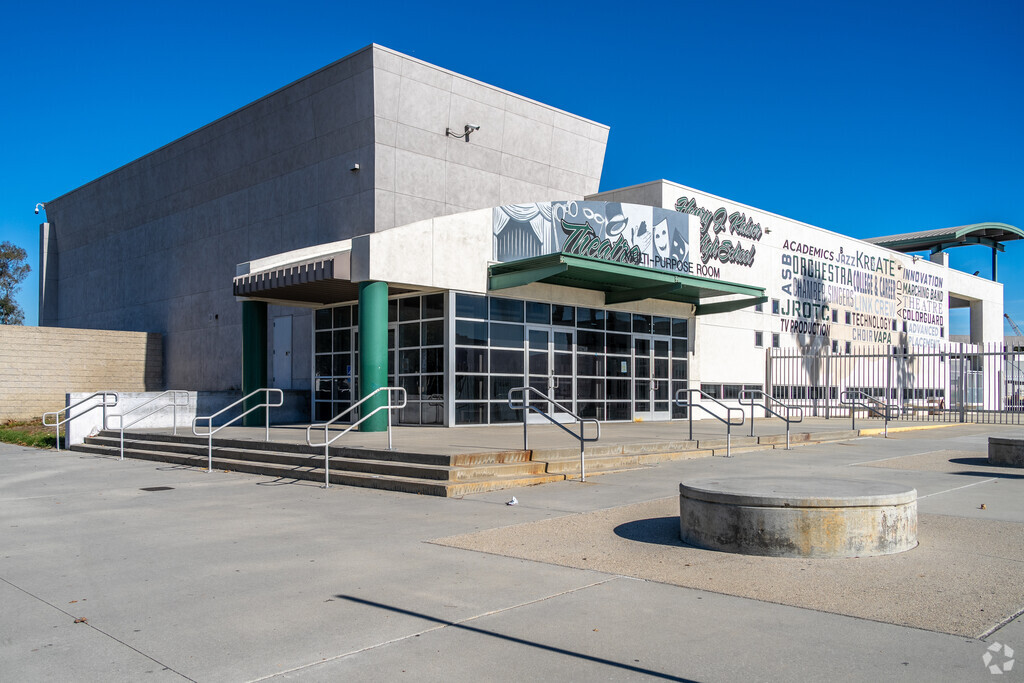 A view of the Henry J. Kaiser High School buildings from the street.