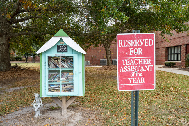 Knotts Island Elementary School has a Little Free Library for students to share books.
